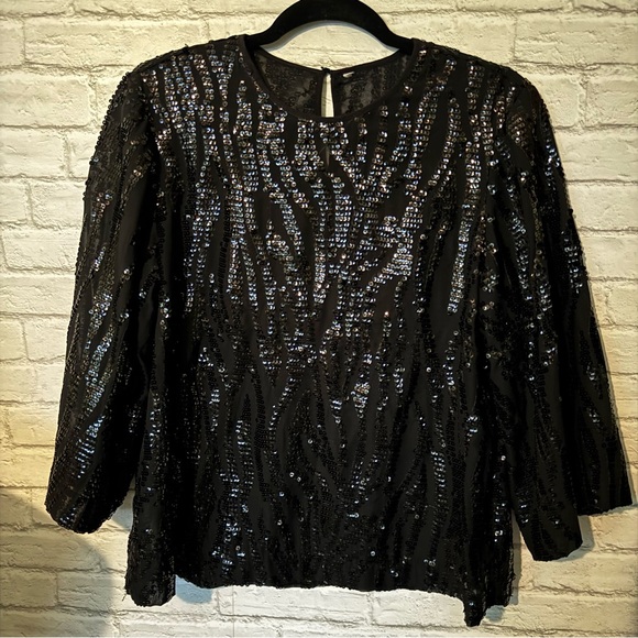 Like New, Elegant Black Sequin Women's Top - Picture 2 of 6